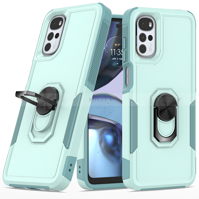 Funda Bumper Silicona y Plastico Mate Carcasa con Magnetico Anillo de dedo Soporte MQ1 para Motorola Moto G22