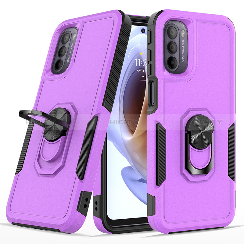 Funda Bumper Silicona y Plastico Mate Carcasa con Magnetico Anillo de dedo Soporte MQ1 para Motorola Moto G31