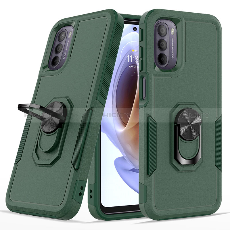 Funda Bumper Silicona y Plastico Mate Carcasa con Magnetico Anillo de dedo Soporte MQ1 para Motorola Moto G41