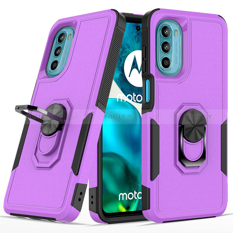 Funda Bumper Silicona y Plastico Mate Carcasa con Magnetico Anillo de dedo Soporte MQ1 para Motorola Moto G82 5G