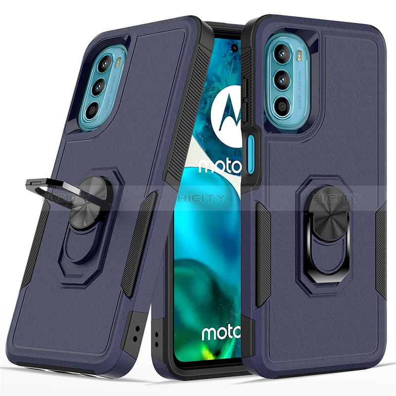 Funda Bumper Silicona y Plastico Mate Carcasa con Magnetico Anillo de dedo Soporte MQ1 para Motorola Moto G82 5G