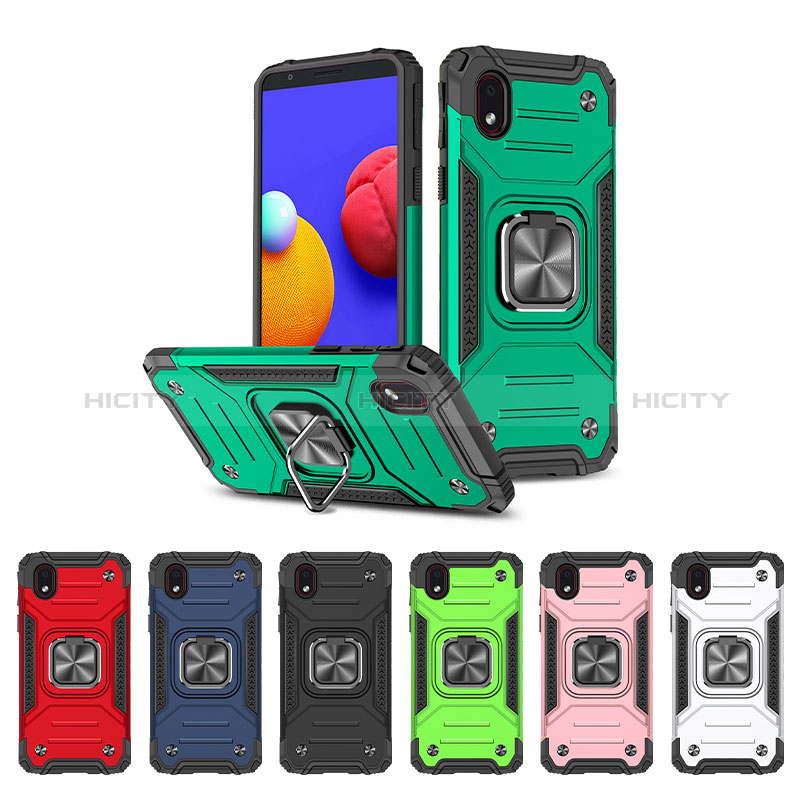 Funda Bumper Silicona y Plastico Mate Carcasa con Magnetico Anillo de dedo Soporte MQ1 para Samsung Galaxy A01 Core