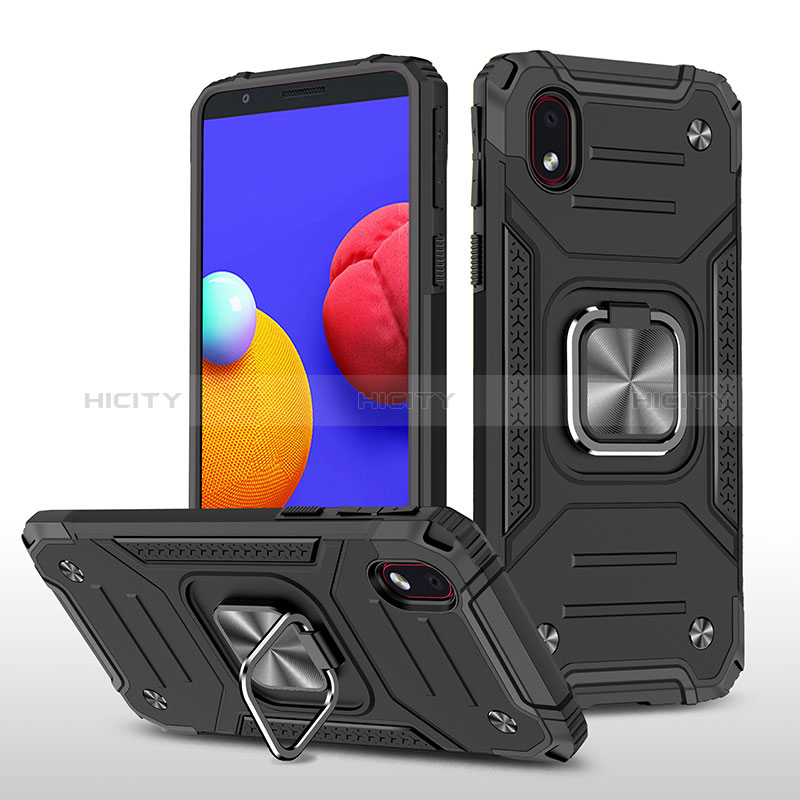 Funda Bumper Silicona y Plastico Mate Carcasa con Magnetico Anillo de dedo Soporte MQ1 para Samsung Galaxy A01 Core