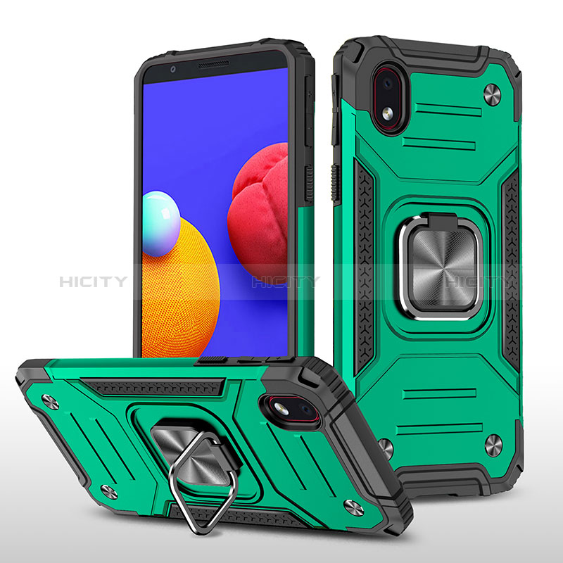 Funda Bumper Silicona y Plastico Mate Carcasa con Magnetico Anillo de dedo Soporte MQ1 para Samsung Galaxy A01 Core