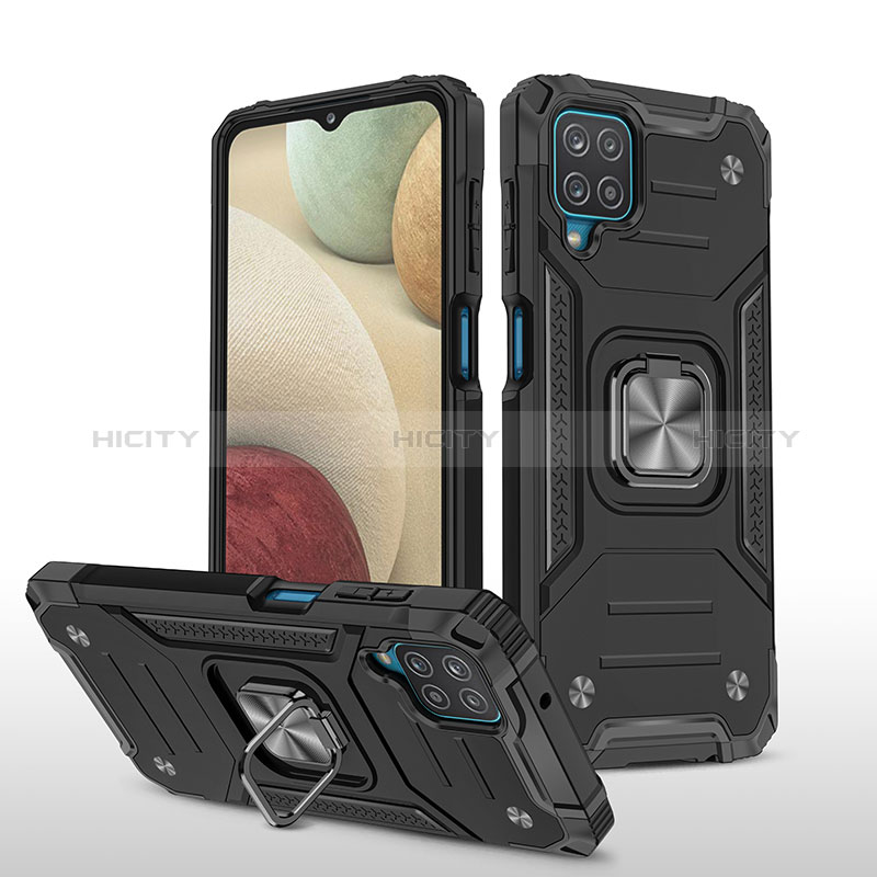 Funda Bumper Silicona y Plastico Mate Carcasa con Magnetico Anillo de dedo Soporte MQ1 para Samsung Galaxy A12 Nacho