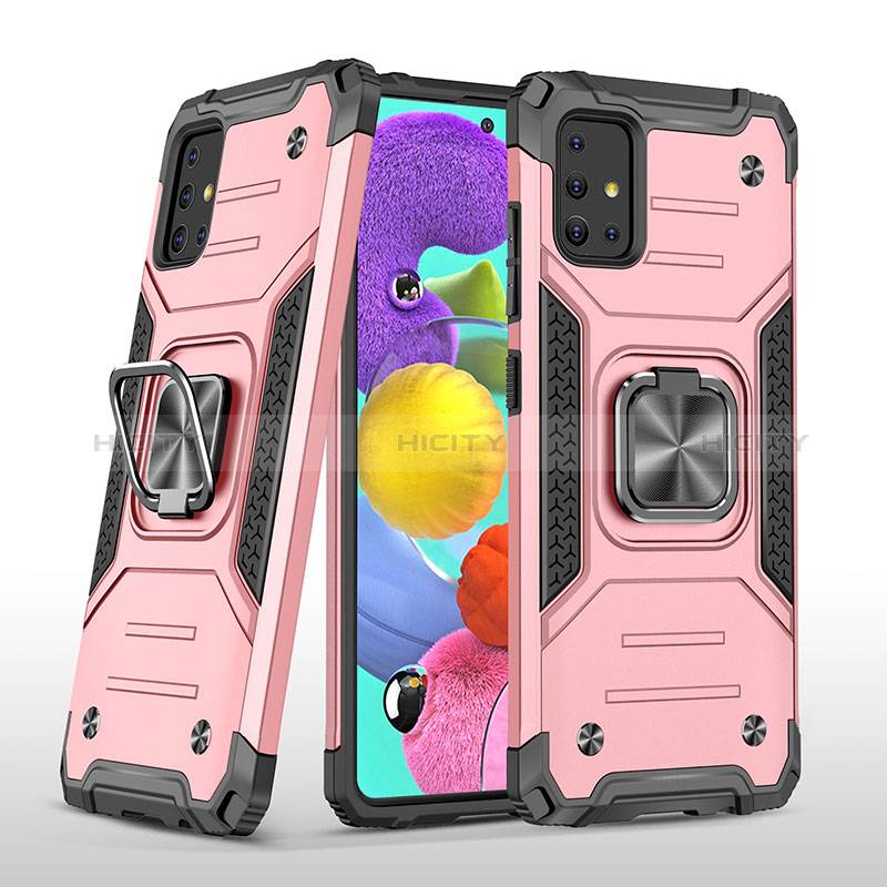 Funda Bumper Silicona y Plastico Mate Carcasa con Magnetico Anillo de dedo Soporte MQ1 para Samsung Galaxy A51 4G Oro Rosa