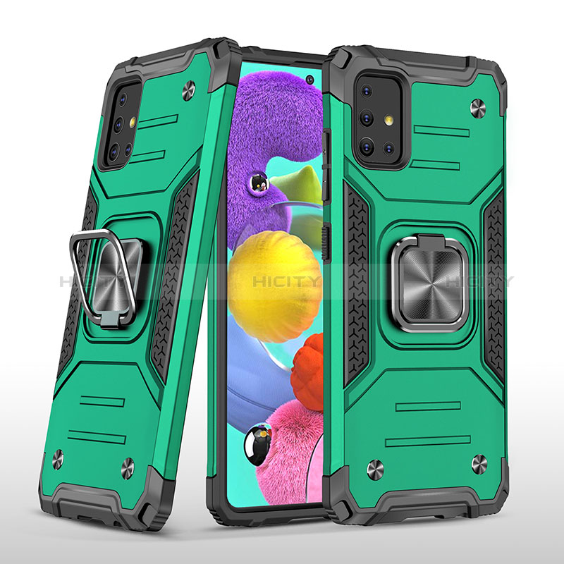 Funda Bumper Silicona y Plastico Mate Carcasa con Magnetico Anillo de dedo Soporte MQ1 para Samsung Galaxy A51 4G Verde Noche