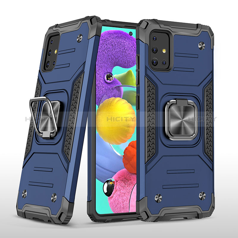 Funda Bumper Silicona y Plastico Mate Carcasa con Magnetico Anillo de dedo Soporte MQ1 para Samsung Galaxy A51 5G Azul