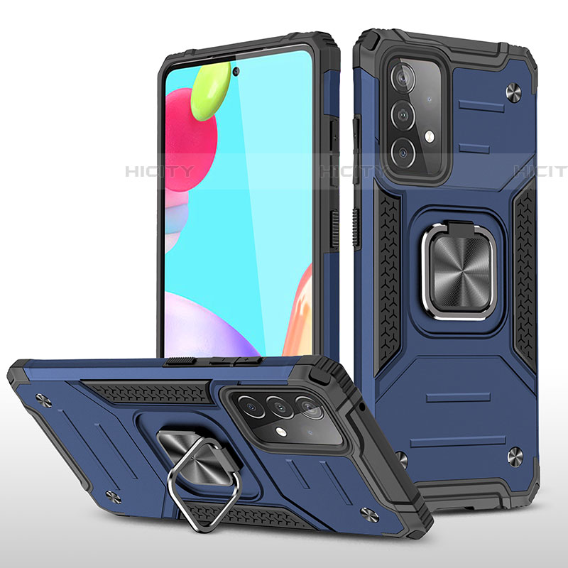 Funda Bumper Silicona y Plastico Mate Carcasa con Magnetico Anillo de dedo Soporte MQ1 para Samsung Galaxy A52 5G Azul