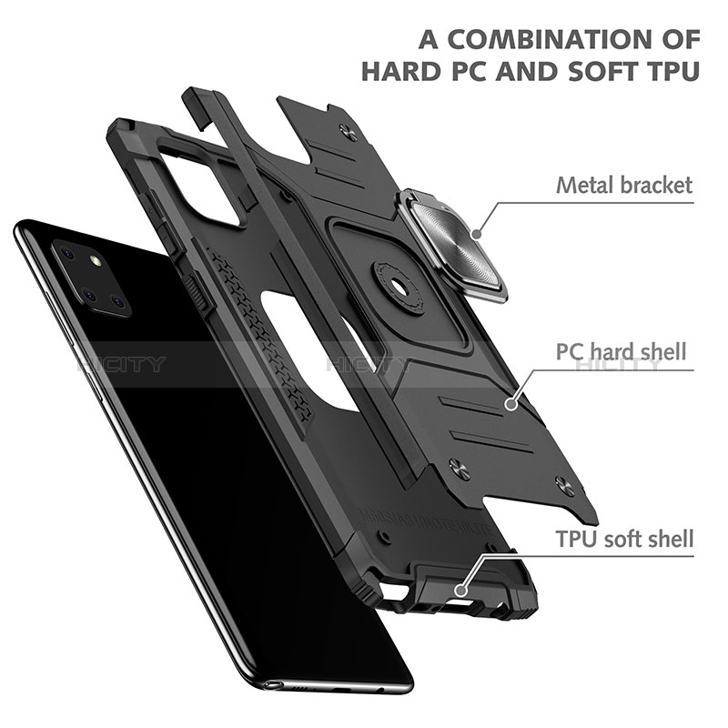 Funda Bumper Silicona y Plastico Mate Carcasa con Magnetico Anillo de dedo Soporte MQ1 para Samsung Galaxy A81