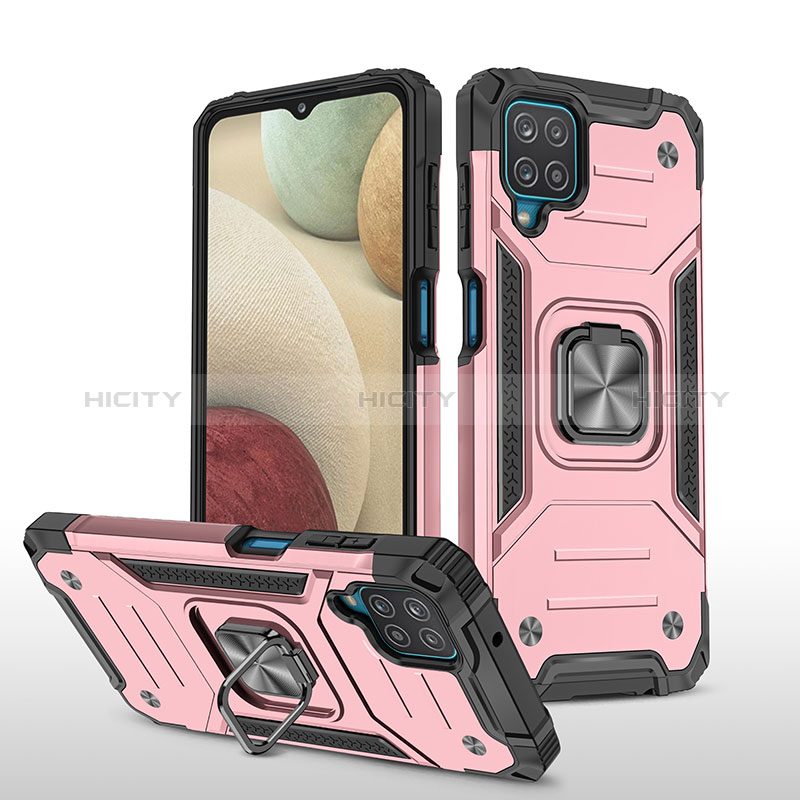 Funda Bumper Silicona y Plastico Mate Carcasa con Magnetico Anillo de dedo Soporte MQ1 para Samsung Galaxy F12