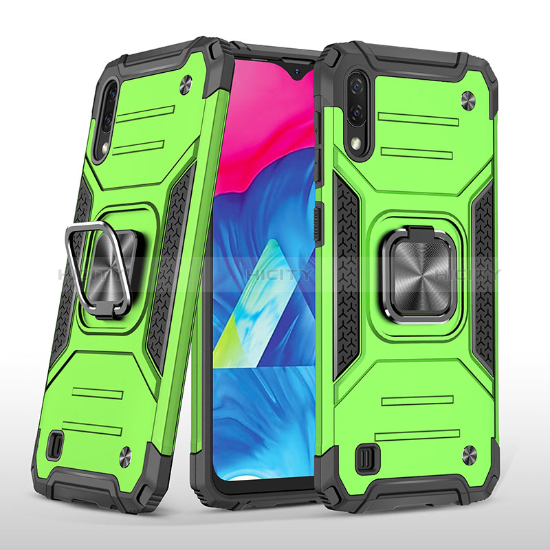 Funda Bumper Silicona y Plastico Mate Carcasa con Magnetico Anillo de dedo Soporte MQ1 para Samsung Galaxy M10 Verde