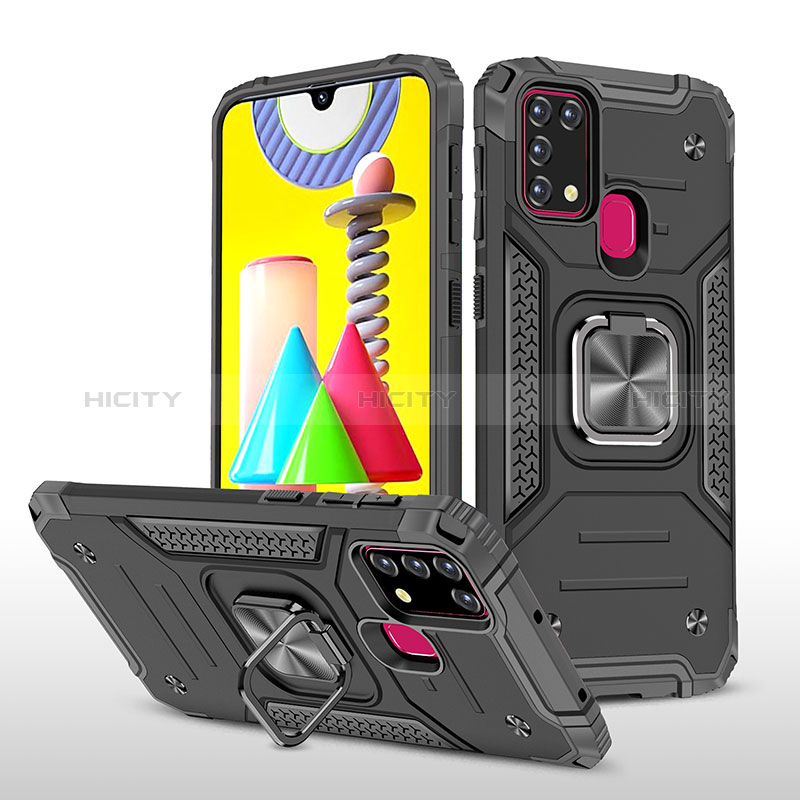 Funda Bumper Silicona y Plastico Mate Carcasa con Magnetico Anillo de dedo Soporte MQ1 para Samsung Galaxy M21s