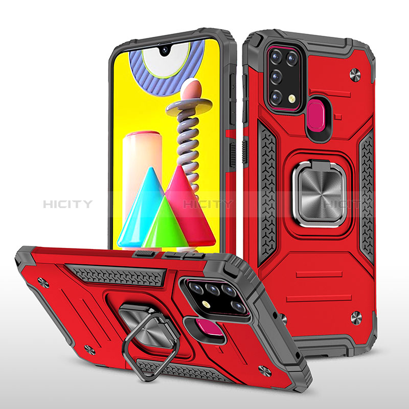 Funda Bumper Silicona y Plastico Mate Carcasa con Magnetico Anillo de dedo Soporte MQ1 para Samsung Galaxy M21s