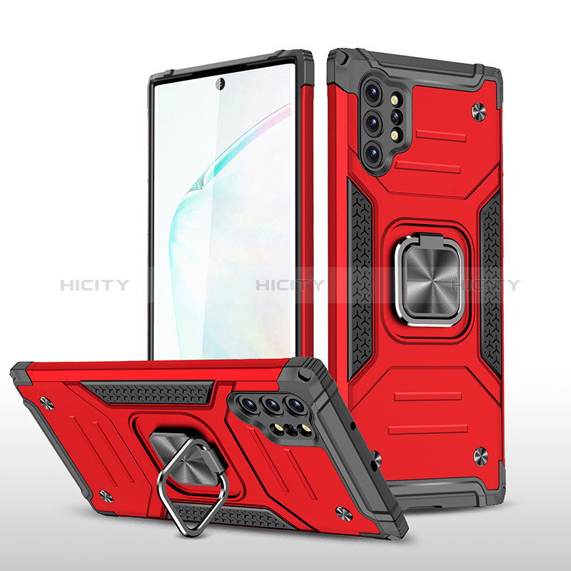 Funda Bumper Silicona y Plastico Mate Carcasa con Magnetico Anillo de dedo Soporte MQ1 para Samsung Galaxy Note 10 Plus 5G Rojo