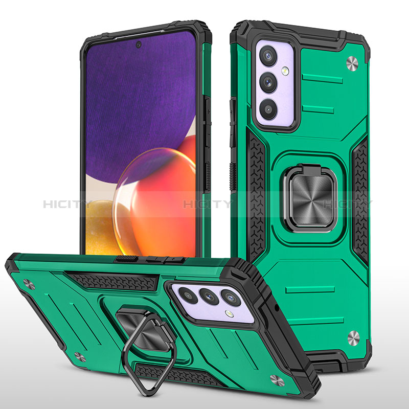 Funda Bumper Silicona y Plastico Mate Carcasa con Magnetico Anillo de dedo Soporte MQ1 para Samsung Galaxy Quantum2 5G Verde Noche