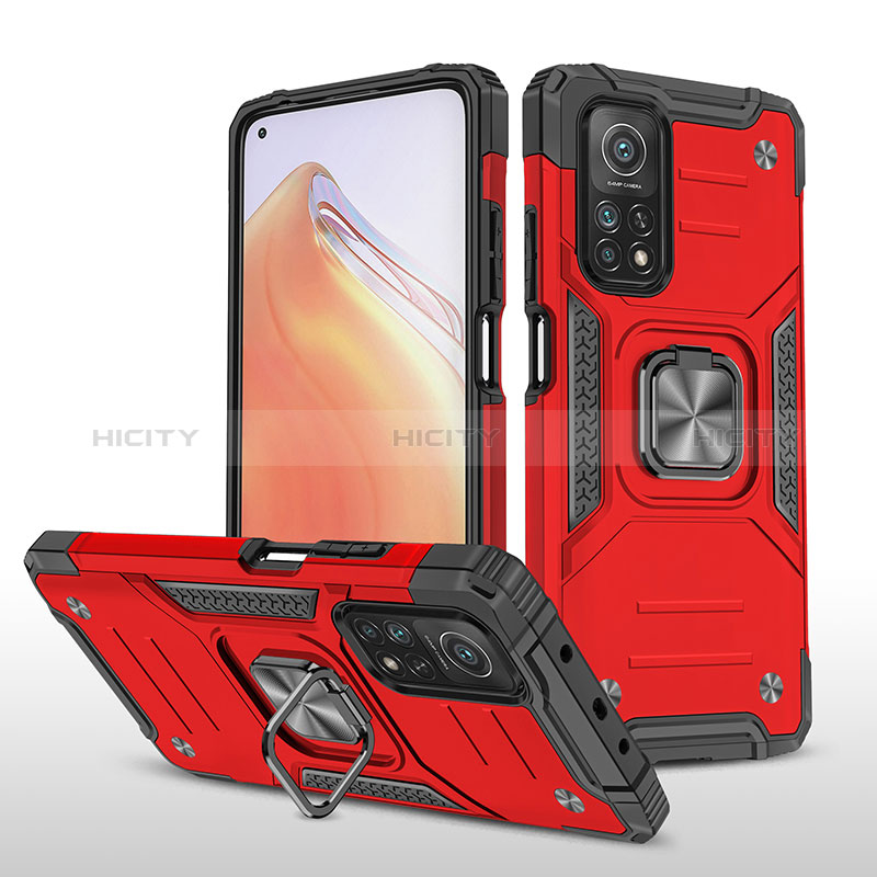 Funda Bumper Silicona y Plastico Mate Carcasa con Magnetico Anillo de dedo Soporte MQ1 para Xiaomi Mi 10T 5G Rojo