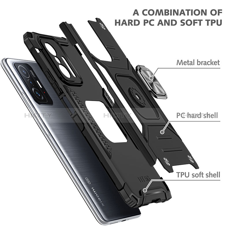 Funda Bumper Silicona y Plastico Mate Carcasa con Magnetico Anillo de dedo Soporte MQ1 para Xiaomi Mi 11T Pro 5G