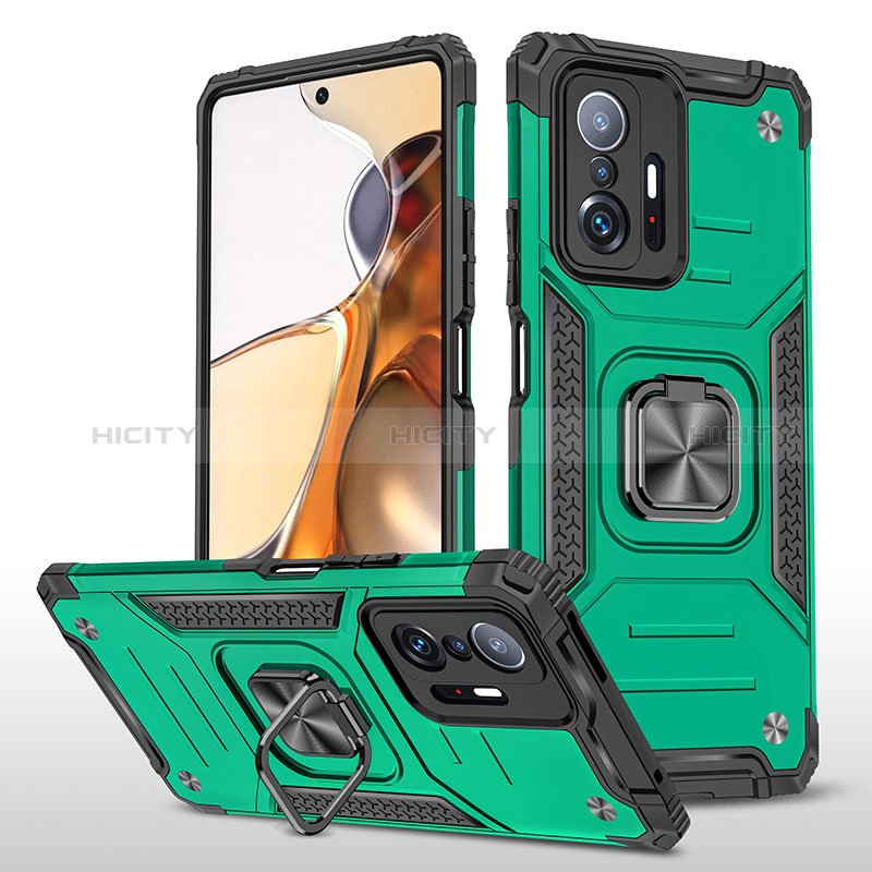 Funda Bumper Silicona y Plastico Mate Carcasa con Magnetico Anillo de dedo Soporte MQ1 para Xiaomi Mi 11T Pro 5G