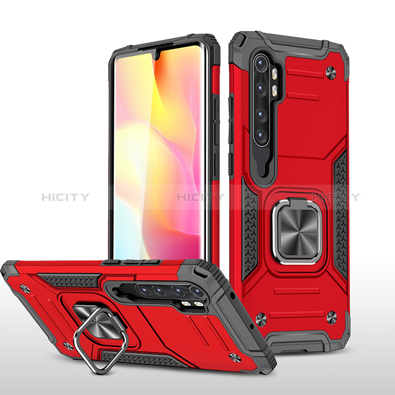 Funda Bumper Silicona y Plastico Mate Carcasa con Magnetico Anillo de dedo Soporte MQ1 para Xiaomi Mi Note 10 Lite Rojo