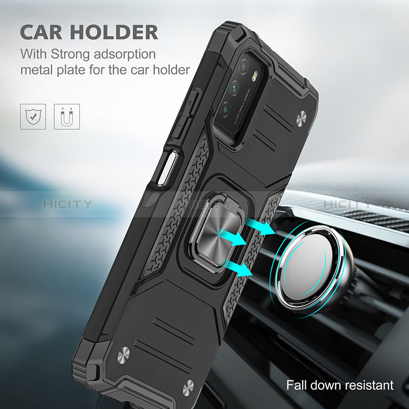 Funda Bumper Silicona y Plastico Mate Carcasa con Magnetico Anillo de dedo Soporte MQ1 para Xiaomi Poco M3