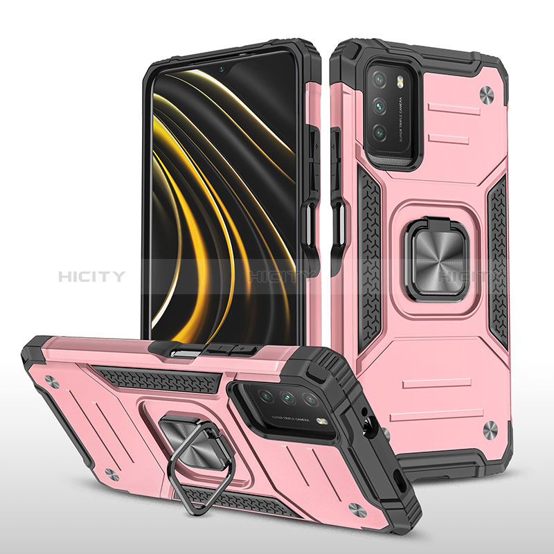 Funda Bumper Silicona y Plastico Mate Carcasa con Magnetico Anillo de dedo Soporte MQ1 para Xiaomi Poco M3