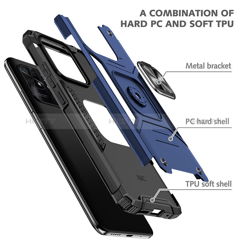 Funda Bumper Silicona y Plastico Mate Carcasa con Magnetico Anillo de dedo Soporte MQ1 para Xiaomi Redmi 10C 4G