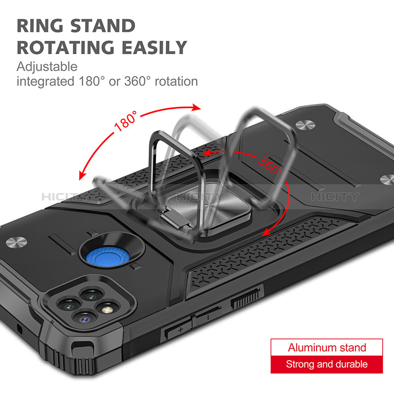 Funda Bumper Silicona y Plastico Mate Carcasa con Magnetico Anillo de dedo Soporte MQ1 para Xiaomi Redmi 9 India