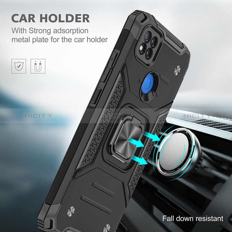 Funda Bumper Silicona y Plastico Mate Carcasa con Magnetico Anillo de dedo Soporte MQ1 para Xiaomi Redmi 9 India