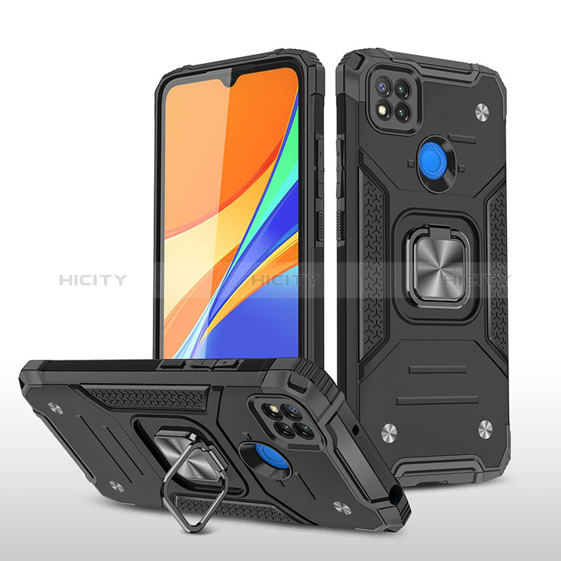 Funda Bumper Silicona y Plastico Mate Carcasa con Magnetico Anillo de dedo Soporte MQ1 para Xiaomi Redmi 9 India