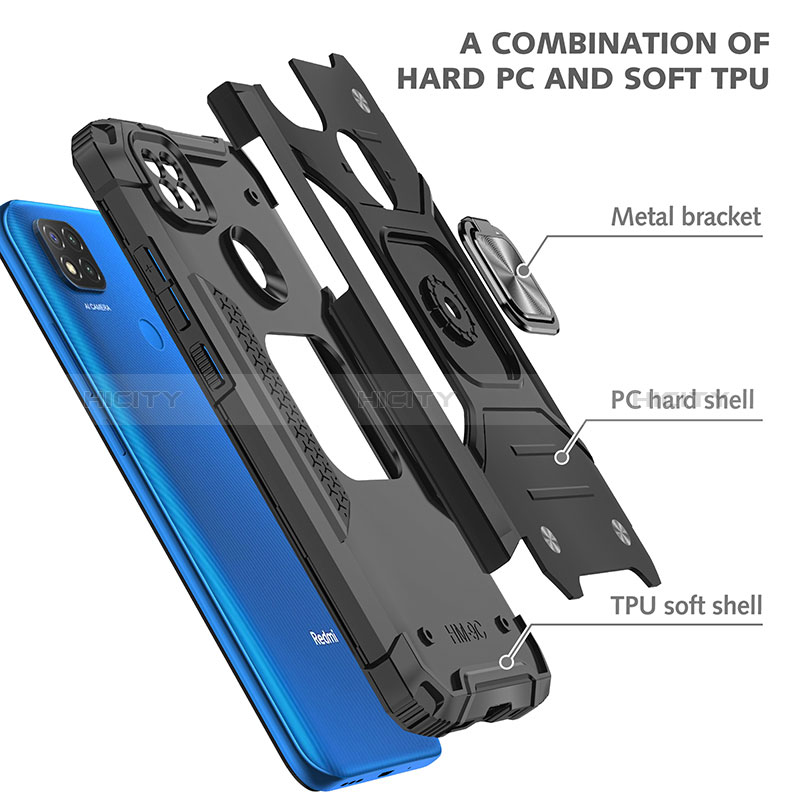 Funda Bumper Silicona y Plastico Mate Carcasa con Magnetico Anillo de dedo Soporte MQ1 para Xiaomi Redmi 9 India