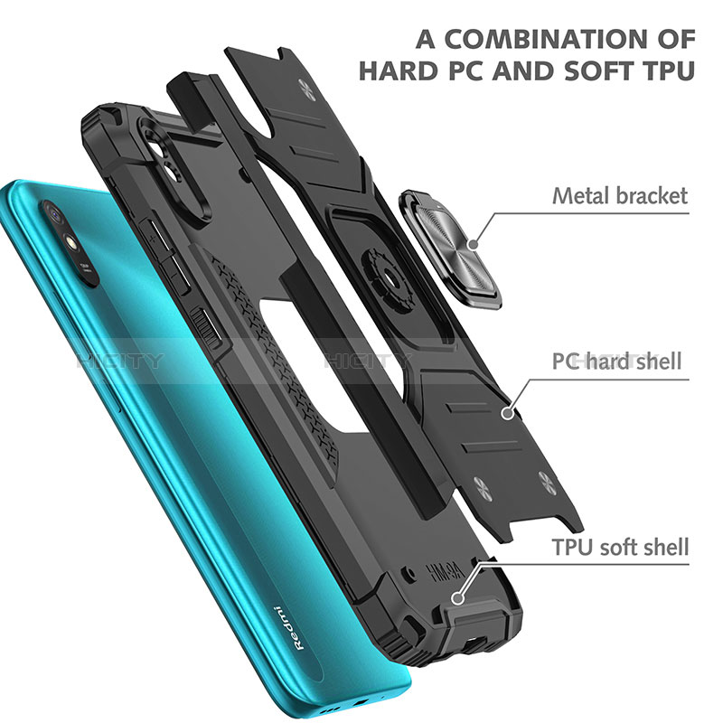 Funda Bumper Silicona y Plastico Mate Carcasa con Magnetico Anillo de dedo Soporte MQ1 para Xiaomi Redmi 9AT