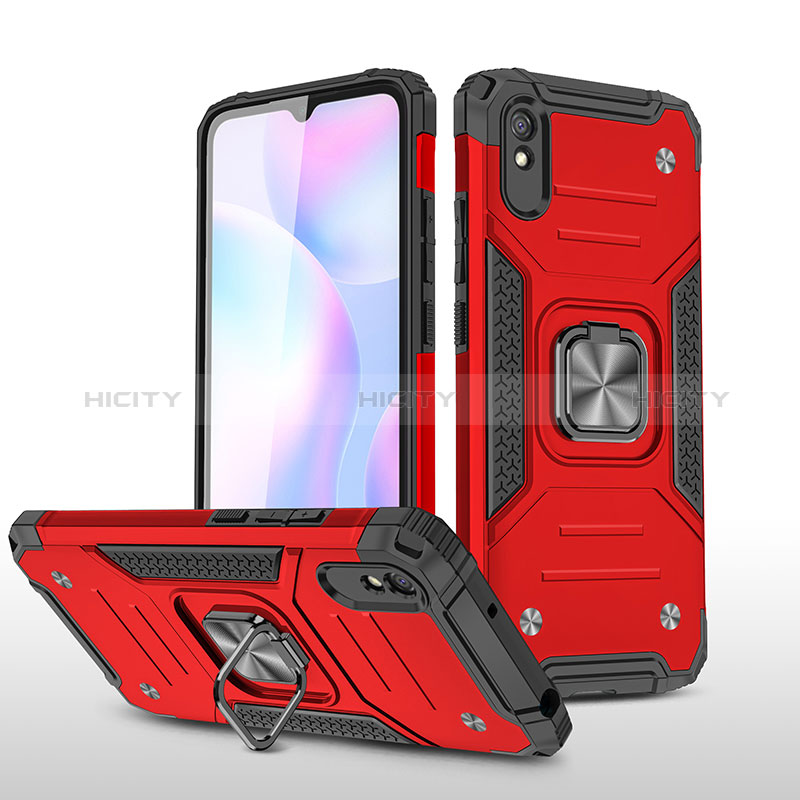 Funda Bumper Silicona y Plastico Mate Carcasa con Magnetico Anillo de dedo Soporte MQ1 para Xiaomi Redmi 9AT Rojo