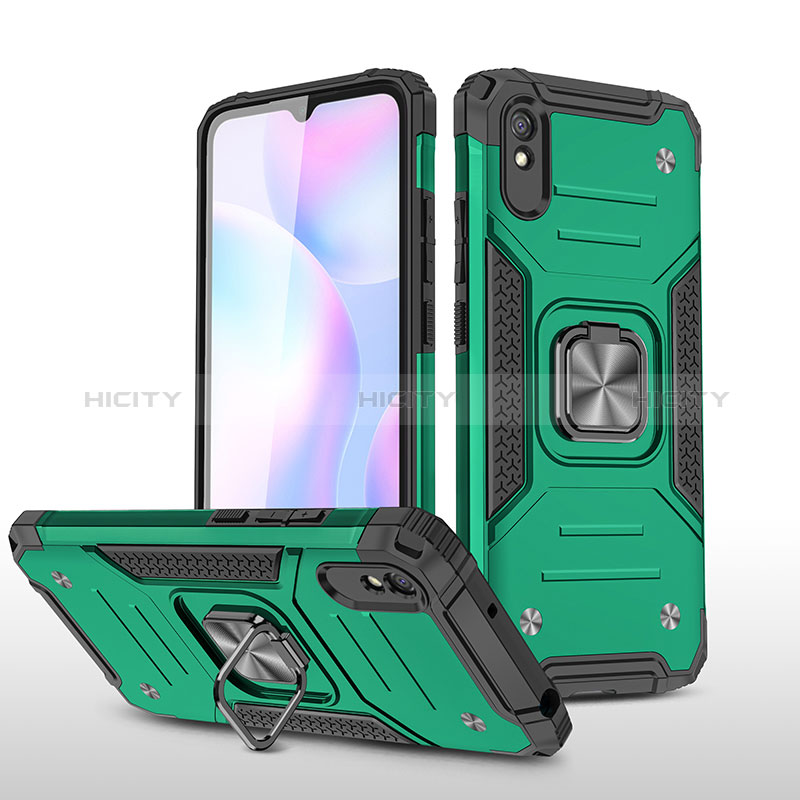 Funda Bumper Silicona y Plastico Mate Carcasa con Magnetico Anillo de dedo Soporte MQ1 para Xiaomi Redmi 9AT Verde Noche