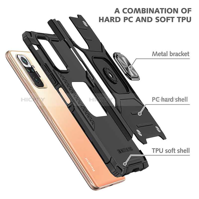 Funda Bumper Silicona y Plastico Mate Carcasa con Magnetico Anillo de dedo Soporte MQ1 para Xiaomi Redmi Note 10 Pro Max