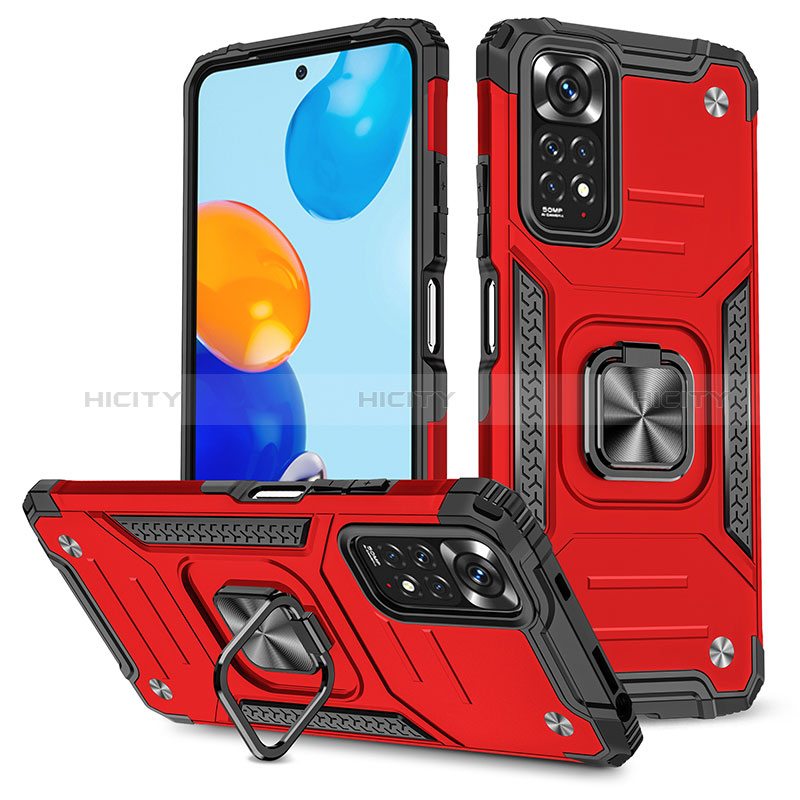 Funda Bumper Silicona y Plastico Mate Carcasa con Magnetico Anillo de dedo Soporte MQ1 para Xiaomi Redmi Note 11 4G (2022)