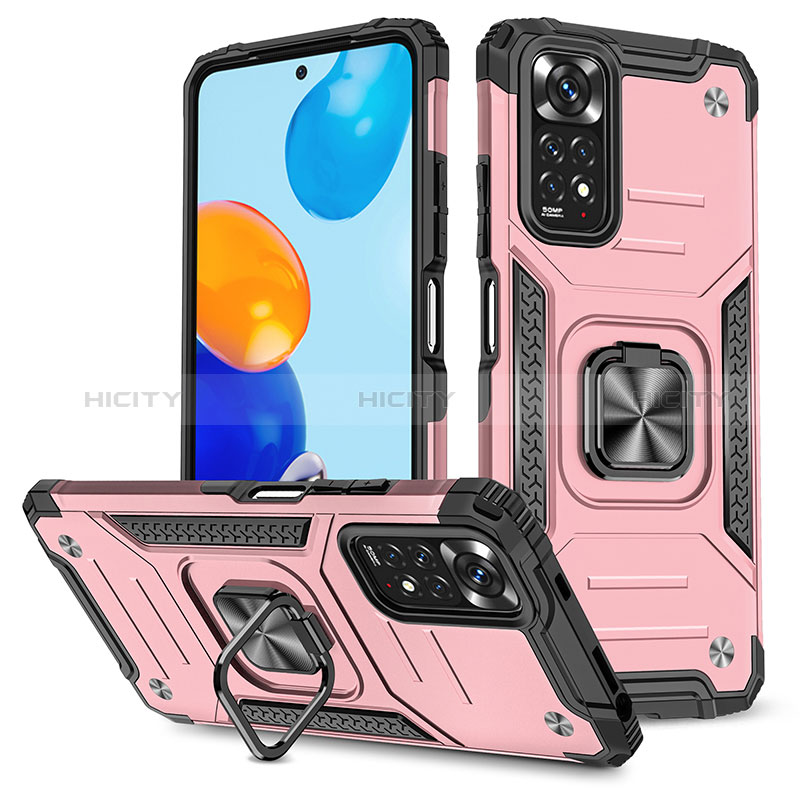 Funda Bumper Silicona y Plastico Mate Carcasa con Magnetico Anillo de dedo Soporte MQ1 para Xiaomi Redmi Note 11 4G (2022)