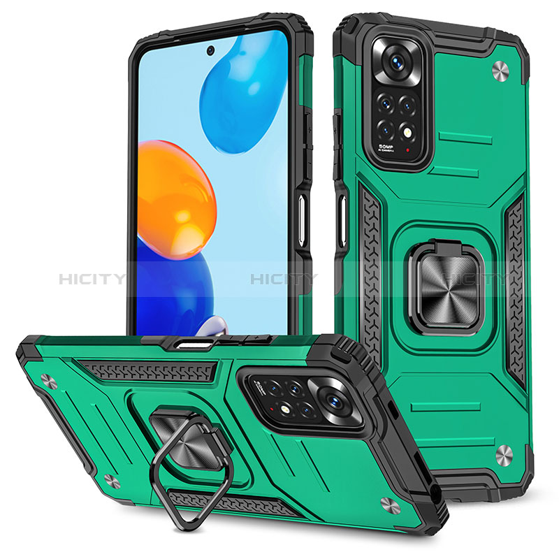 Funda Bumper Silicona y Plastico Mate Carcasa con Magnetico Anillo de dedo Soporte MQ1 para Xiaomi Redmi Note 11 4G (2022)