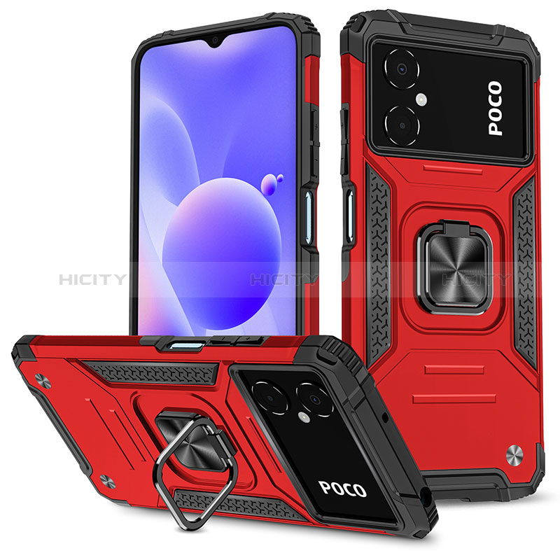 Funda Bumper Silicona y Plastico Mate Carcasa con Magnetico Anillo de dedo Soporte MQ1 para Xiaomi Redmi Note 11R 5G Rojo