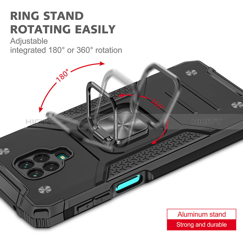Funda Bumper Silicona y Plastico Mate Carcasa con Magnetico Anillo de dedo Soporte MQ1 para Xiaomi Redmi Note 9 Pro