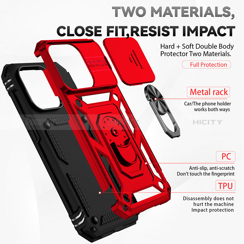 Funda Bumper Silicona y Plastico Mate Carcasa con Magnetico Anillo de dedo Soporte MQ2 para Apple iPhone 13 Pro Max