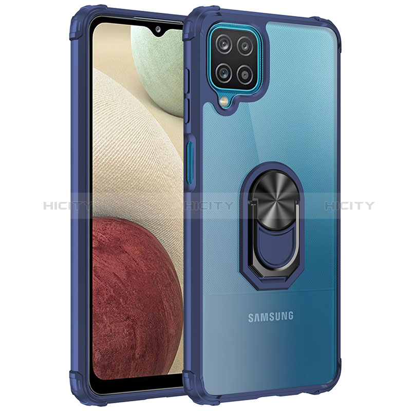 Funda Bumper Silicona y Plastico Mate Carcasa con Magnetico Anillo de dedo Soporte MQ2 para Samsung Galaxy A12 Nacho Azul