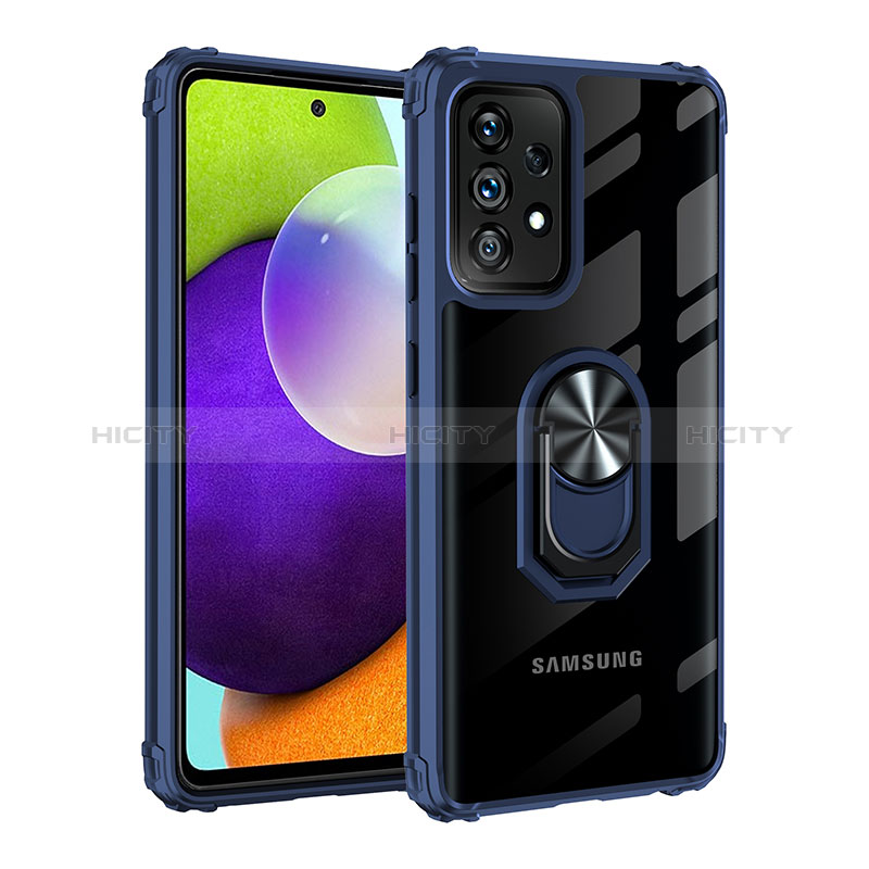 Funda Bumper Silicona y Plastico Mate Carcasa con Magnetico Anillo de dedo Soporte MQ2 para Samsung Galaxy A52s 5G Azul