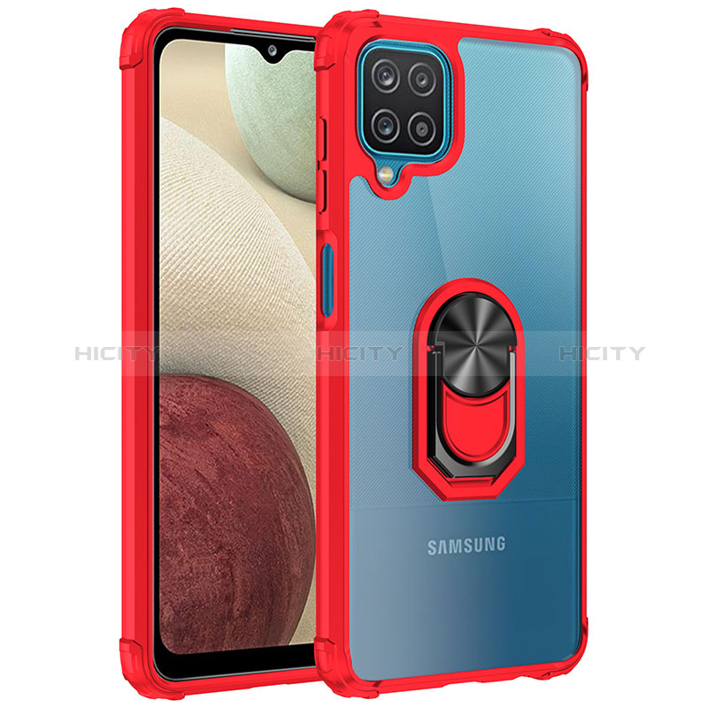 Funda Bumper Silicona y Plastico Mate Carcasa con Magnetico Anillo de dedo Soporte MQ2 para Samsung Galaxy F12 Rojo