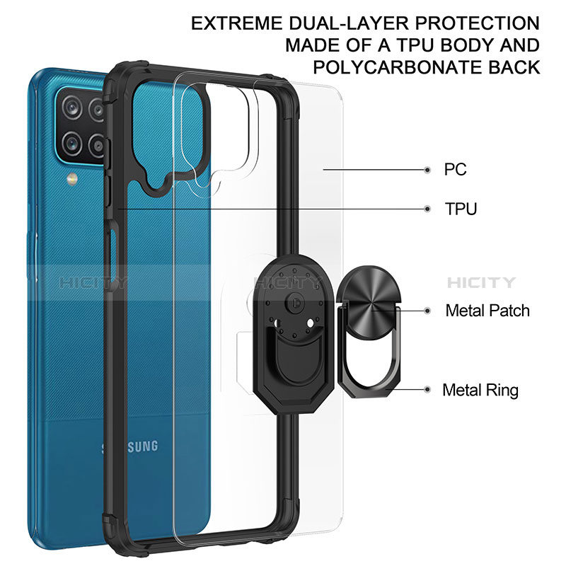 Funda Bumper Silicona y Plastico Mate Carcasa con Magnetico Anillo de dedo Soporte MQ2 para Samsung Galaxy M12