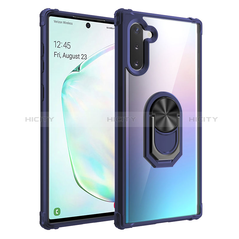 Funda Bumper Silicona y Plastico Mate Carcasa con Magnetico Anillo de dedo Soporte MQ2 para Samsung Galaxy Note 10 5G Azul