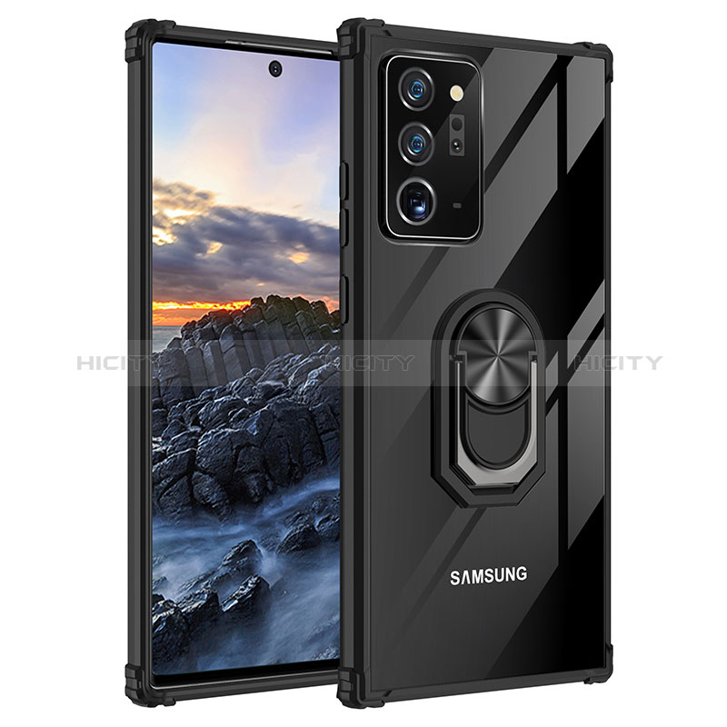 Funda Bumper Silicona y Plastico Mate Carcasa con Magnetico Anillo de dedo Soporte MQ2 para Samsung Galaxy Note 20 Ultra 5G Negro