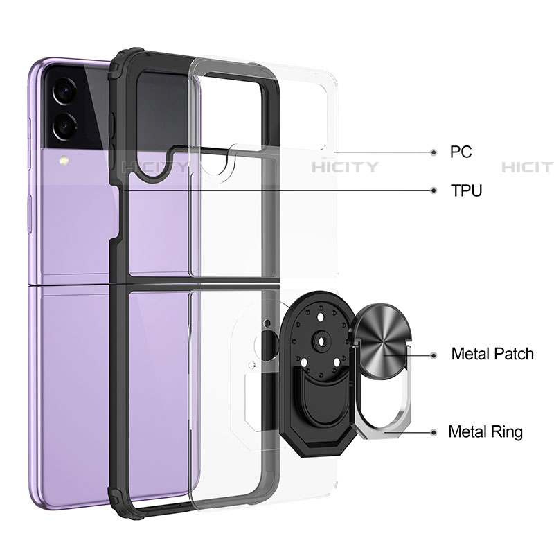 Funda Bumper Silicona y Plastico Mate Carcasa con Magnetico Anillo de dedo Soporte MQ2 para Samsung Galaxy Z Flip4 5G