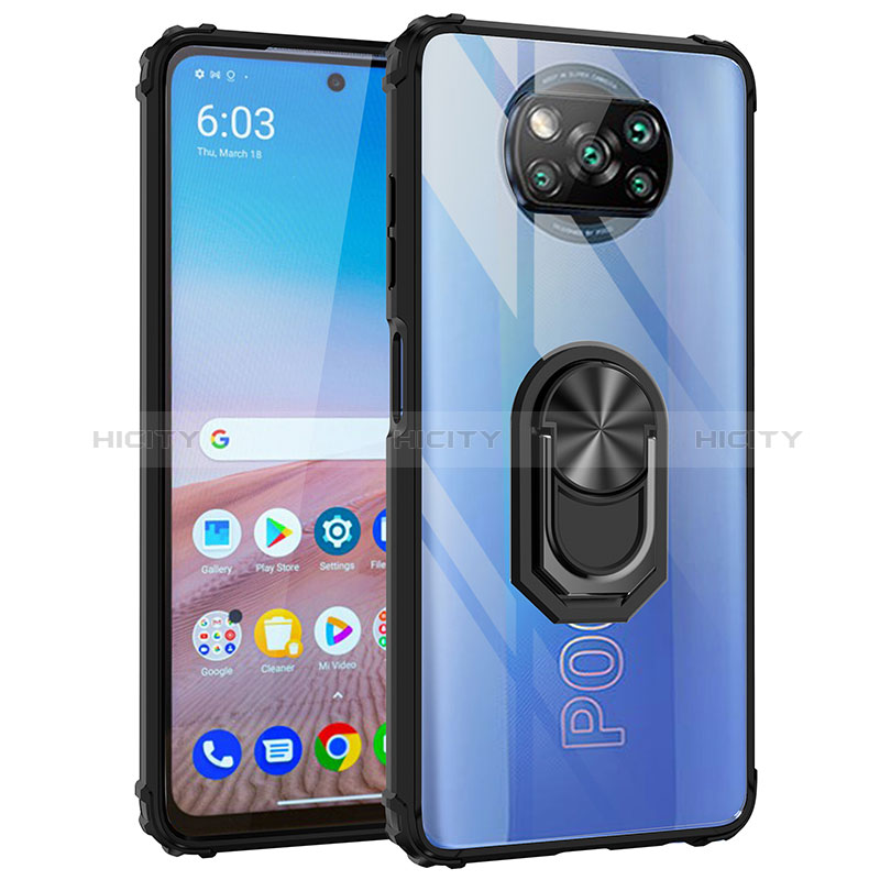 Funda Bumper Silicona y Plastico Mate Carcasa con Magnetico Anillo de dedo Soporte MQ2 para Xiaomi Poco X3 NFC