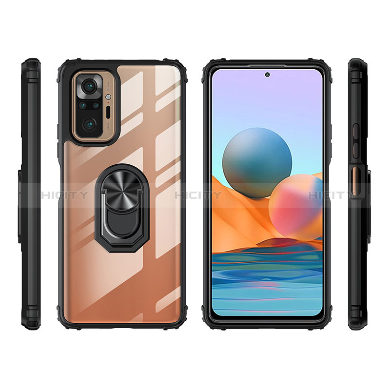 Funda Bumper Silicona y Plastico Mate Carcasa con Magnetico Anillo de dedo Soporte MQ2 para Xiaomi Redmi Note 10 Pro Max